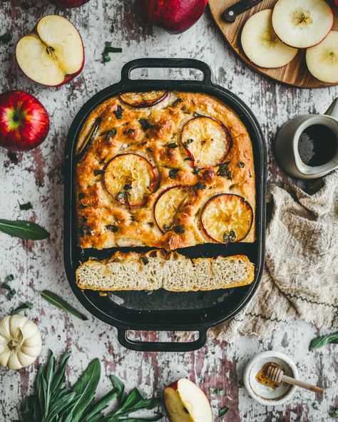 Autumn Focaccia with Apples, Sage, and Hot Honey - Marissa Makes Autumn Focaccia, Danish Dough, Flaky Salt, Chocolate Croissant, Hot Honey, Focaccia Bread, Autumn Flavors, Apple Slices, Dry Yeast