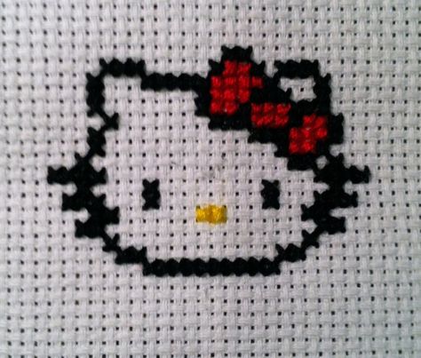 Cross Stitch Patterns Hello Kitty, Embroidery Hello Kitty, Coquette Cross Stitch, Hello Kitty Cross Stitch Patterns, Sanrio Cross Stitch, Cross Stitch Hello Kitty, Tiny Cross Stitch Patterns, Hello Kitty Cross Stitch, Kitty Cross Stitch