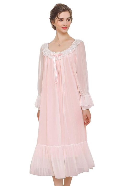 Victorian Sleepwear, Cute Nightgowns, Sheer Nightgown, Layers Long, Victorian Nightgown, Cotton Nightwear, Night Gown Dress, Loungewear Fashion, Satin Ribbon Bow