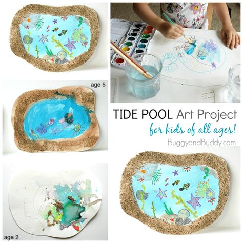 Tide Pool Art for Kids - Buggy and Buddy Ocean Theme Activities Elementary, Ocean Art For Preschool, Breaker Rock Beach Vbs 2024 Crafts, Ocean Themed Art, Ocean Art Projects, Turtle Craft, Ocean Unit, Pool Art, Tide Pool