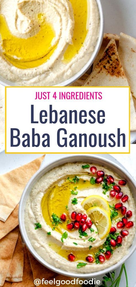 This Lebanese inspired Baba Ganoush is made with only 4 ingredients: oven-roasted eggplant, lemon juice, tahini & garlic - a great alternative to hummus! | Baba Ganoush | Lebanese Food | Dip | Mediterranean Dip | #babaganoush #lebanesefood #keto #whole30 #lowcarb Hummus Keto, Easy Baba Ganoush Recipe, Baba Ganush, Baba Ganoush Recipe, Oven Roasted Eggplant, Mediterranean Dip, Babaganoush Recipe, Roasted Eggplant Dip, Baba Ghanoush