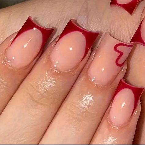 Press On Nails 24 Count Love Design Red French Medium Square Comes With Jelly Glue And Nail File New Cute Red Nails, Fall Thanksgiving Nails, Square Press On Nails, Red French, Gel Nail Tips, Summery Nails, Blush Nails, Red Nail Designs, Thanksgiving Nails