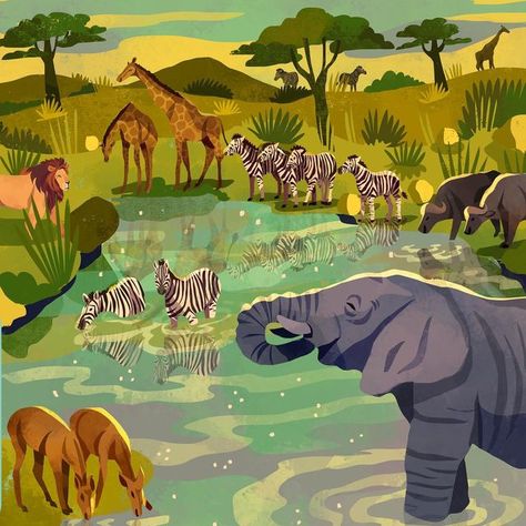 African Illustration Art, Savannah Illustration, Chaaya Prabhat, Moodboard Illustration, Safari Illustration, Africa Illustration, Zoo Illustration, Animal Africa, Lion Roar