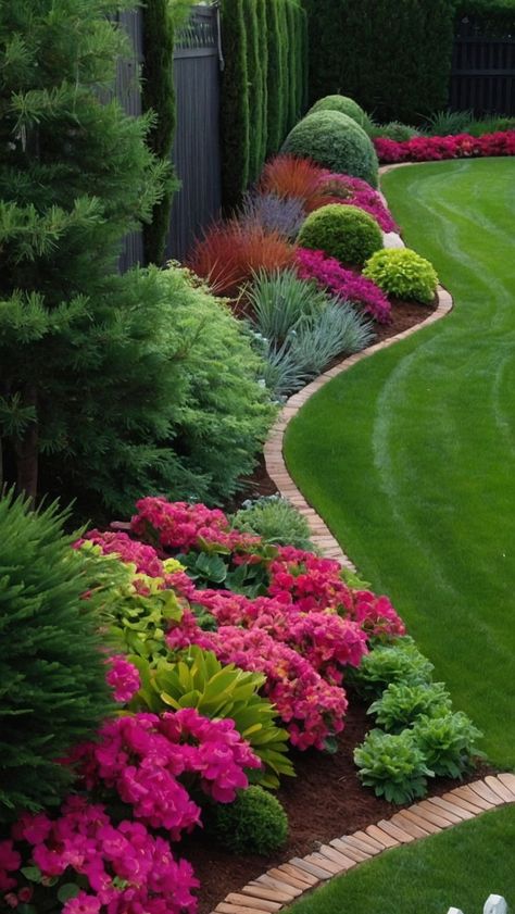 Landscape Ideas For Florida, Narrow Front Yard Landscaping Ideas, Front Yard Florida Landscaping Ideas, Front Of House Landscape Ideas Full Sun, Narrow Flower Bed Ideas, Border Gardens Along Fence, Front Yard Landscaping Modern, Full Sun Garden Ideas, Flower Bed Ideas In Front Of House