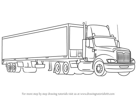 Learn How to Draw a Truck and Trailer (Trucks) Step by Step : Drawing Tutorials Truck Drawing Easy, Truck Drawings, Truck Drawing, Tree Inspiration, Drawing Template, Truck Coloring Pages, Simple Line Drawings, Glass Tree, Trailer Home