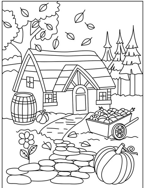 Cute Pictures For Coloring, Coloring Pages Minimalist, Fall Colouring Sheet, Coloring Pages Fall Autumn, Fall Coloring Pages Aesthetic, Coloring Pages Adults Printable, Simple Fall Coloring Pages, Coloring Pages Cottagecore, Aesthetic Fall Coloring Pages