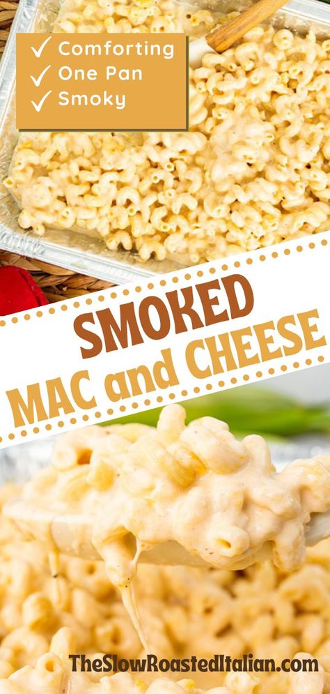 Smoked Mac And Cheese Gluten Free, Essen, Smoked Mac And Cheese Electric Smoker, One Pan Smoker Meals, Smoker Mac N Cheese Recipes, Smoky Macaroni And Cheese, Recipes That Use Mozzarella Cheese, Smoked Foods For A Crowd, Mac And Cheese On Traeger