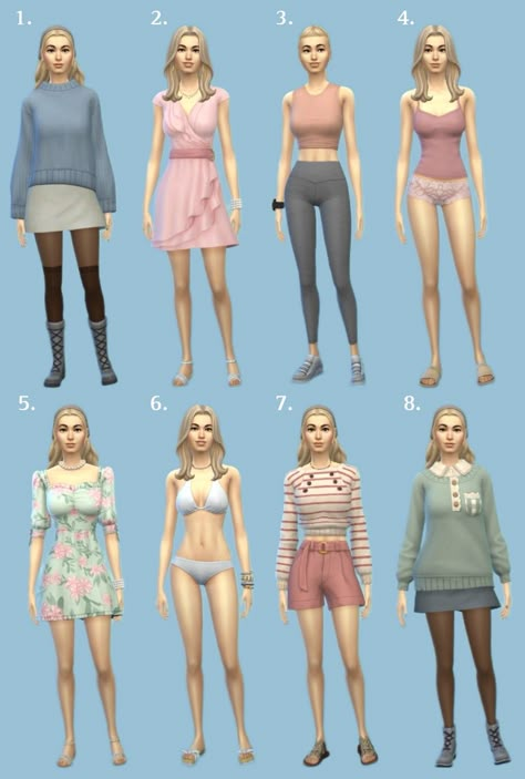 Sims 4 cute outfit inspirations without cc #ts4 #thesims4 #sims4 #sims4outfits #ts4outfits Sims 4 Basegame Challenges, Preppy Sims 4 Outfits No Cc, Sims 4 Aesthetic No Cc, Sims 4 Ideas Characters, Sims 4 High School Years Outfits No Cc, Cute Base Game Sims, Sims 4 Cas Inspo No Cc, Cute Sims No Cc, Sims Basegame Outfits