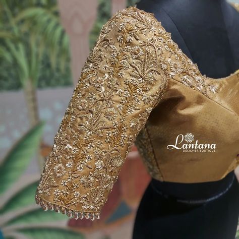 The Rich Golden color symbolizes opulence and grace ✨️ 💛 The blouse adorned with beautiful Sleeves Design this blouse Is designed to make you Shine ♥️.... @lantanaboutiquebangalore Marathahalli, Bangalore #bridalware #bridalblouse #blousedesign #newdesign #bride #bridesofindia #bridesofinstagram #bangalore #boutique #lantanaboutique #new #posts #instapost #trending #bridalembroidery #goldenembroidery #goldenblouse #tassel #happycustomer #weddingfashion #fashiondiaries #wedding Golden Designer Blouse, Golden Aari Blouse Designs, Bridal Blouse Designs Heavy Work Zardosi, Blouse Designs Golden Color, Heavy Bridal Blouse Designs, Gold Maggam Work Blouse Designs, Gold Aari Work Blouse, Golden Saree Bride, Gold Color Blouse Designs