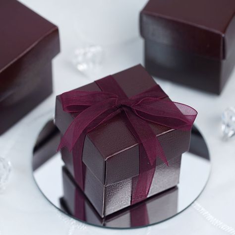 100 Pack | Burgundy 2" square 2 Pcs Favor Boxes | eFavorMart Silver Gold Wedding, Gold Favor Boxes, Personalized Favor Boxes, Pink Favours, Wedding Favor Box, Gold Wedding Favors, Special Events Decor, Gift Wrap Box, Wedding Shower Favors