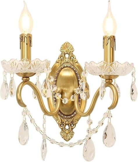 HLKJEJDW Modern Home Decoration Copper Sconces French Country Wall Lights for Living Room Vintage Candle Wall Sconces with Crystals Bedside Wall Lamp Hardwired Hallway Lighting Fixture(2 Lights) - Amazon.com Hallway Light Fixtures, Bedside Wall Lamp, Copper Crystal, Candle Wall, French Walls, Lights Wall, Lighting Wall, Wall Mounted Lamps, Crystal Candle