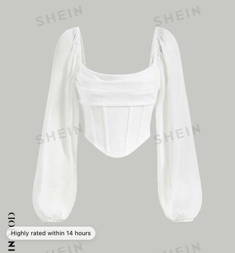 White Puffy Long Sleeve Shirt, White Long Sleeve Corset Top, Cute Tops For Middle School, Pretty White Blouse, Shein Shirts Long Sleeve, Cute Clothes Shein, Nice Crop Tops, Cute Crop Tops Aesthetic, Types Of Crop Tops