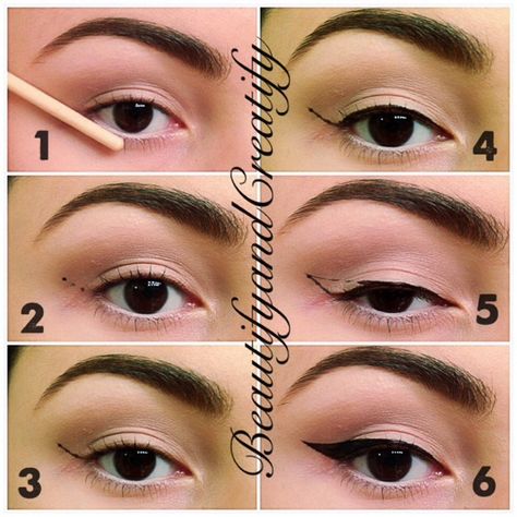 The Easiest Way To Apply Winged Eyeliner.  #Fashion #Beauty #Trusper #Tip Cat Eye Makeup Tutorial, Teknik Makeup, Mac Eyeliner, Cat Eye Eyeliner, Easy Winged Eyeliner, Tutorial Eyeliner, Purple Eyeliner, Eyeliner For Hooded Eyes, Perfect Winged Eyeliner