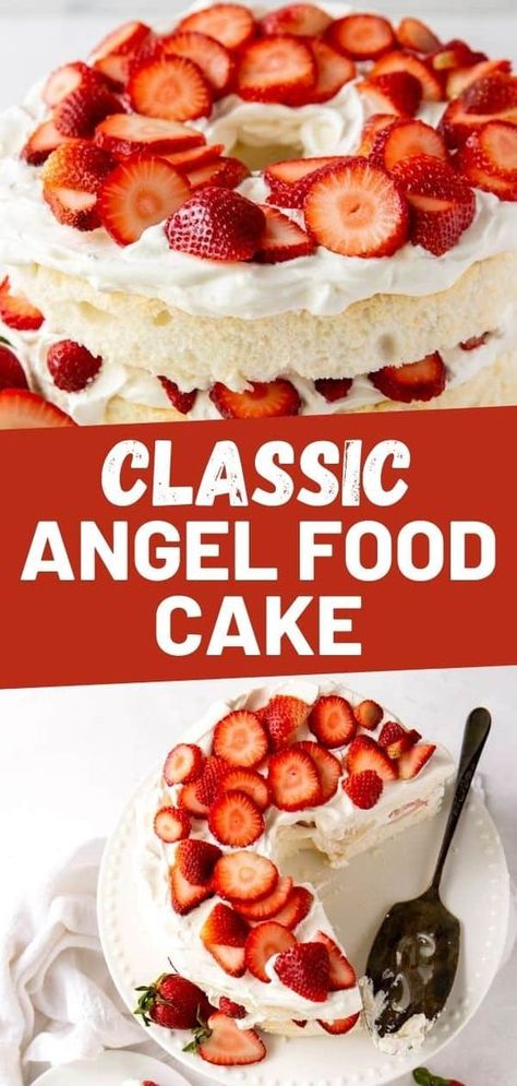 Angel Food Cake With Strawberries And Vanilla Pudding, Pastel, Pie, Angel Food Cake With Strawberries And Whip Cream, Angel Food With Strawberries, Strawberry Shortcake With Angel Food Cake, Angel Food Strawberry Shortcake, How To Make Angel Food Cake, Fruit Angel Food Cake Desserts