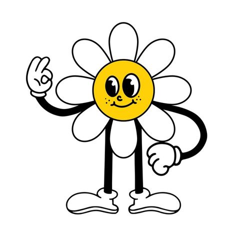 Funny cartoon flower emotion daisy comic... | Premium Vector #Freepik #vector #fun #nature #flat #modern Margaritas, Croquis, Old Cartoon Art, Daisy Character, Funny Character Design, Daisy Cartoon, Cartoon Daisy, Groovy Stickers, Flower Character