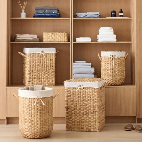 Rounded Weave Rattan Baskets Woven Laundry Basket, Towel Basket, Weave Basket, Rattan Planters, Rattan Baskets, Bathroom Baskets, Lidded Baskets, Basket Uses, Rattan Mirror