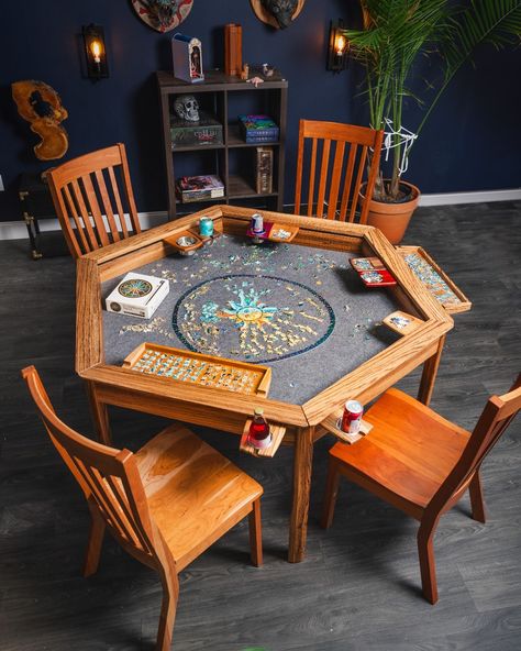 What tabletop game are you and your partner playing this Valentine's Day? 💘🧩 #gametable #valentinesdaygoal Interested in a Modular Gaming Table? Sign up for our Mailing List, and we'll keep you in the loop for all table-related updates!💌 (Link in Bio) Living Space With Card Game Table, Multipurpose Game Table, Card Table Game Room, Modular Game Table, Multipurpose Poker Table, Gaming Furniture, Modular Table, Deck Box, Game Night