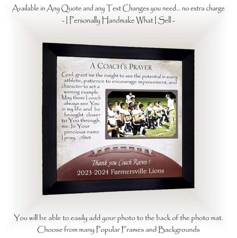 Personalized Football Coach Team Photo Thank You Gift by PhotoFrameOriginals on Etsy Coaches Gift Ideas Football, Football Coaches Gifts, End Of Season Football Player Gifts, Coaches Gift Ideas, Football Coach Gift Ideas, Senior Football Gifts, Personalized Football Gifts, Football Coach Gifts, Coach Appreciation Gifts