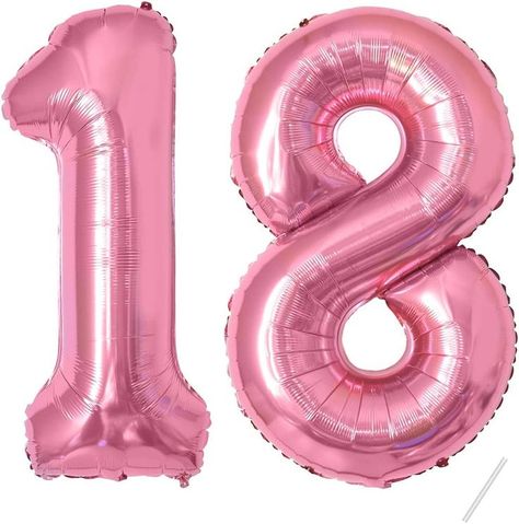 party decor for a pink birthday Kids Party Balloons, 18th Birthday Decorations, Girly Birthday Party, 18th Birthday Party, Pink Balloons, Birthday Numbers, Number Balloons, Pink Birthday, Birthday Decoration