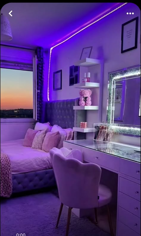 Led, Bedroom, Bed, Purple, Furniture