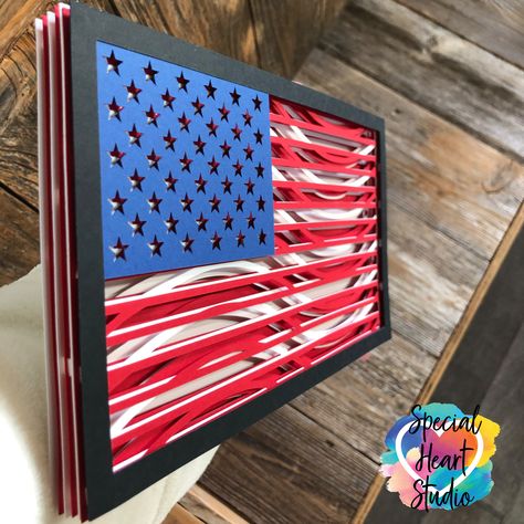 Flag Shadow Box Ideas, Layer Pictures, Layered Mandala, Cricut Svg Files Free, Fourth Of July Decorations, Layered Art, Shadow Box Art, 3d Shadow Box, Cricut Free