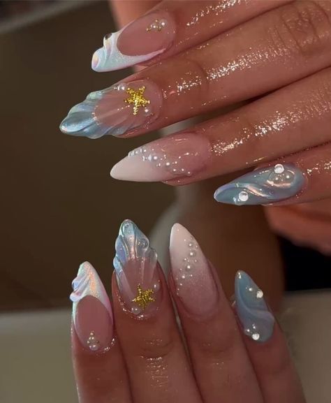 Birthday Nail Designs, Cute Simple Nails, Summery Nails, Girly Acrylic Nails, Mermaid Nails, Pretty Gel Nails, Pink Acrylic Nails, Beach Nails, Birthday Nails