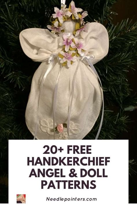 Handkerchief Dolls How To Make, Fabric Ornamentation Fashion, Fabric Angels Pattern, Old Hankies Projects, Handkerchief Ornaments, Hanky Angels, Hankie Angels, Handkerchief Angels, Antique Handkerchief