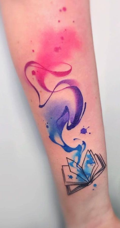 Watercolor Book Tattoo, Book Tattoos, Simple Arm Tattoos, Kunst Tattoos, Full Arm Tattoos, Cool Arm Tattoos, Disney Tattoo, Arm Tattoos For Women, Book Tattoo