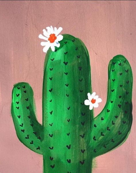 Easy Cactus Painting, Abstract Heart Painting, Acrylic Cactus, Painting Acrylic Easy, Cactus Ideas, Mini Tela, Flowering Cactus, Cactus Painting, Heart Painting