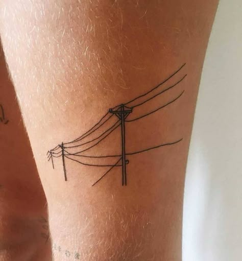 Simple Artsy Tattoos, Colored Line Work Tattoo, Unique Patchwork Tattoo Ideas, Fire Escape Tattoo, Cool Stick And Pokes, Telephone Wire Tattoo, Nbhd Tattoo, Stick And Poke Aesthetic, Power Line Tattoo