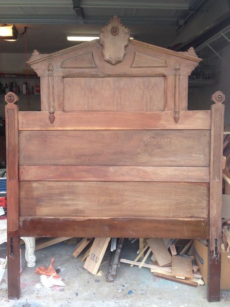 Eastlake+Headboard+Makeover//IF HEADBOARD IS TOO SMALL, BOLT IT TO THE WALL & ATTACH TO A METAL FRAME Eastlake Furniture, Headboard Makeover, Farmhouse Bedroom Set, Vintage Headboard, Antique Headboard, Repurposed Headboard, Eastlake Victorian, Vintage Headboards, Victorian Bed