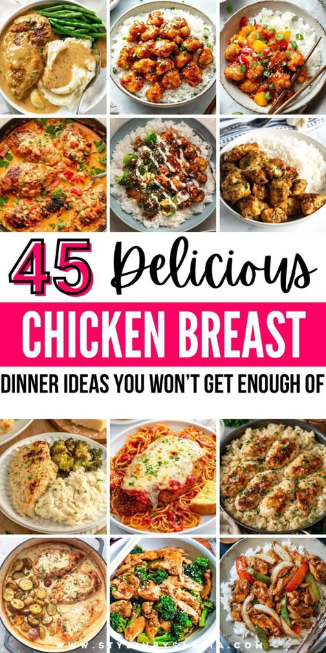 chicken breast dinner ideas Chick Breast Recipes Easy, Chicken Breast One Pot Meals, Easy Weeknight Meals Families, Unique Chicken Breast Recipes, What To Do With Chicken Breast, Healthy Chicken Recipes Dinner, Easy Chicken Breast Recipes Healthy, Chicken Dinners Healthy, Recipes Using Chicken Breast