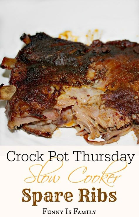 These crockpot spare ribs can honestly pass for ribs from the BBQ. My husband was shocked by this crockpot rib recipe! Slow Cooker Spare Ribs, Crockpot Ribs, Pork Spare Ribs, Slow Cooker Desserts, Crockpot Dishes, Spare Ribs, Crock Pot Slow Cooker, Crockpot Recipes Slow Cooker, Crock Pot Cooking