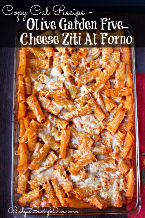 This taste JUST like the dish from the Olive Garden! Exact copy cat! This dish makes enough for 6 for ONLY $10 PLUS it is freezable ( directions in the recipe post) - TOTAL YUM!!!! Five Cheese Ziti Al Forno, Cheese Ziti, Five Cheese Ziti, Ziti Al Forno, Olive Garden Recipes, Copycat Restaurant Recipes, Baked Ziti, Garden Recipes, Cat Recipes