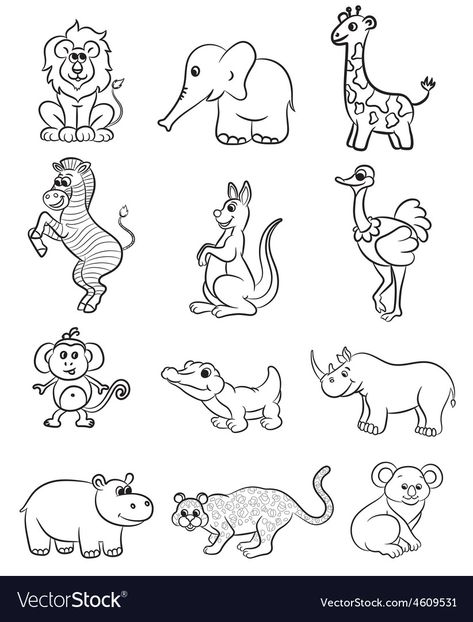 Zoo Animals Printables Free, Black And White Animal Pictures, Free Printable Animal Pictures, Animals Printables For Kids, Zoo Animal Drawings, Zoo Animals Drawing, Wild Animal Drawing, Printable Animal Pictures, Wild Animal Coloring Pages