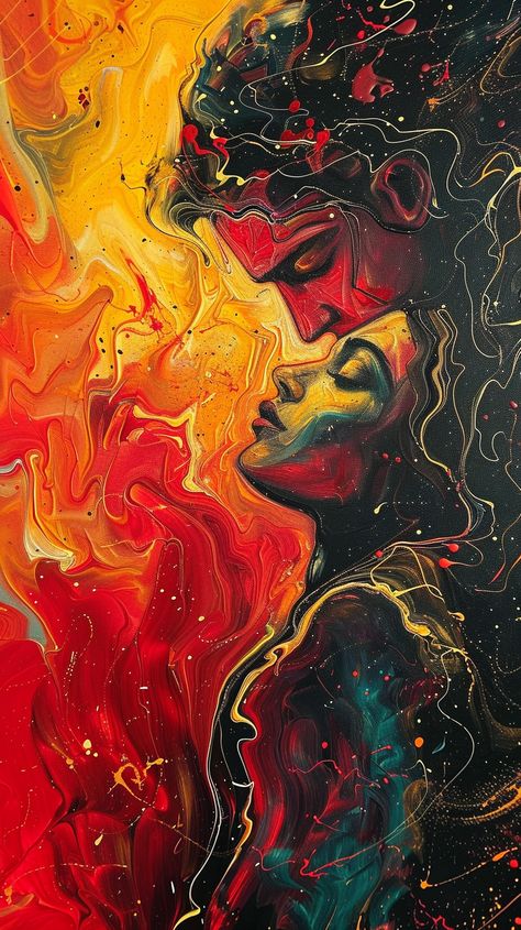 Vibrant strokes reveal two souls entwined, their love displayed in technicolor passion. Couple Aura Art, Art About Love You Cant Have, Divine Union Art, Relationship Paintings, Spiritual Love Art, Souls Entwined, Twin Flame Couple, Pretty Art Ideas, Two Souls Connecting Art