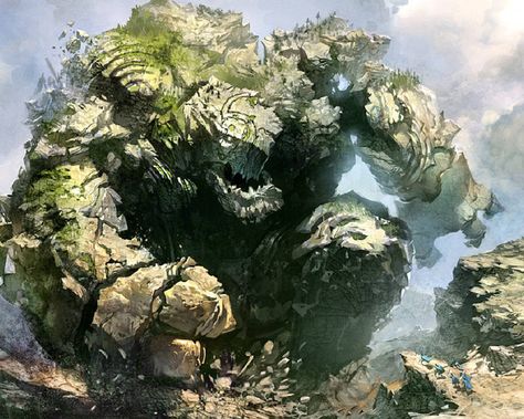 Giant Rock Monster Heroic Fantasy, Digital Art Gallery, Giant Monsters, Fantasy Pictures, Earth Elements, Fantasy Monster, Creature Concept Art, Fantasy Rpg, 판타지 아트