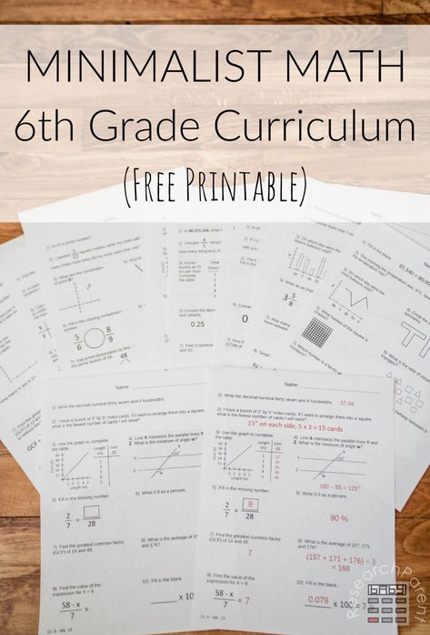 Free printable 6th grade minimalist math curriculum that covers the same breadth of difficulty and variety of problems without all the repetition. Topics covered: Understanding Numbers, Word Problems, Graphs, Charts, and Tables, Geometry, Fractions, Ratios and Percentages, Statistics and Probability, Factors and Multiples, Alegbra and Calculations. Montessori, Homeschool Math Curriculum, 6th Grade Worksheets, Factors And Multiples, Teaching 6th Grade, Grade 6 Math, Sixth Grade Math, Printable School, Homeschool Worksheets