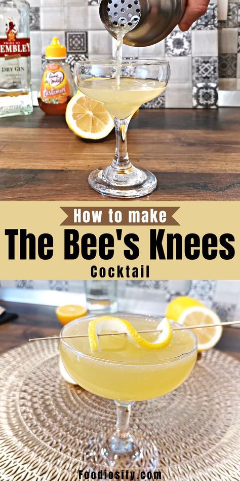 Bourbon Bees Knees Cocktail, Coupe, Bees Knees Drink Recipe, Honey Mixed Drinks, Bee Sting Cocktail, Bee Knees Cocktail, Bee’s Knees Cocktail, Whiskey Honey Cocktails, The Bees Knees Cocktail