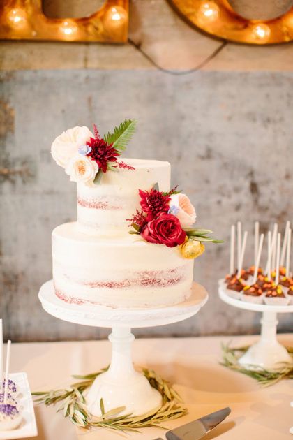 Romantic Fall North Texas Wedding at Hickory Street Annex | Corinne + Benton Tiered Red Velvet Cake, Red Velvet Cake Two Tier, Two Tier Red Velvet Cake, Naked Red Velvet Wedding Cake, Wedding Red Velvet Cake, Two Level Cake, Red Velvet Wedding Cake, Romantic Wedding Cake, Naked Cakes