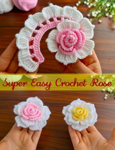 Super Easy Crochet Rose Crochet Rose Pattern, Super Easy Crochet, Crochet Flowers Easy, Crochet Christmas Gifts, Crochet Flowers Free Pattern, Crocheted Flowers, Crochet Plant, Crochet Sunflower, Crochet Flower Tutorial