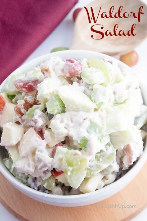 This So Good Waldorf Salad is my mothers recipe. Growing up Waldorf Salad was a must have for our family on holidays. Apples, grapes, celery, nuts and miracle whip make for a creamy delicious salad. Waldorph Apple Salad, Apple Waldorf Salad Recipes, Apple Salad Recipe Waldorf, Waldorf Salad Recipe Original, Best Waldorf Salad Recipe, Apple Waldorf Salad, Autumn Salads, Taffy Apple Salad, Marshmallow Salad