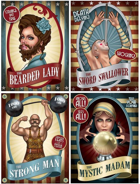 Pack of 4 Assorted Vintage Circus Poster Cutouts - Party Wall Decorations: AmazonSmile: Toys & Games Vintage Carnaval, Vintage Circus Theme, Cirque Vintage, Creepy Circus, Circus Party Decorations, Circus Vintage, Theme Carnaval, Vintage Circus Party, Vintage Circus Posters