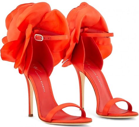 Blooming Flower Peony Ankle Strap Sandals by Giuseppe Zanotti Orange Couture, Dolce And Gabbana Earrings, Straps Heels, Zanotti Heels, It Solution, Giuseppe Zanotti Heels, Cute Shoes Heels, Shoes Heels Classy, Flower Sandals