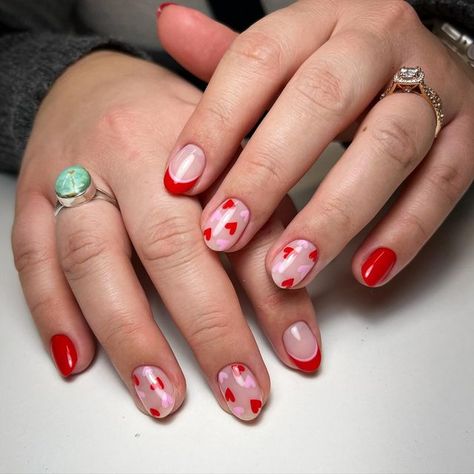 Valentines Day Nails Painted, Feb Nails Valentines Day, Feb Nails, Cute Almond Nails, Vday Nails, Ankle Tattoos, Nails Valentines, 2024 Nails, February Nails