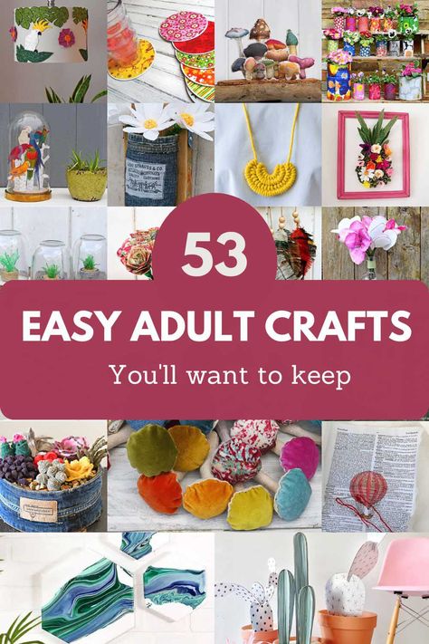 Crafting is for grown-ups too. It's good for the soul and has proven to spark joy. Here are 53 easy adult crafts ideas to get you started. Not only are you going to want to try these crafts but you'll want to keep what you have made for many years to come. Work Crafts Ideas, Easy January Crafts For Adults, Art And Craft Workshop Ideas, Art Activities For Seniors, Crafts To Do With Seniors, Simple Group Crafts For Women, Simple Spring Crafts For Adults, Senior Center Activities Easy Crafts, Galentines Craft Ideas Girls Night