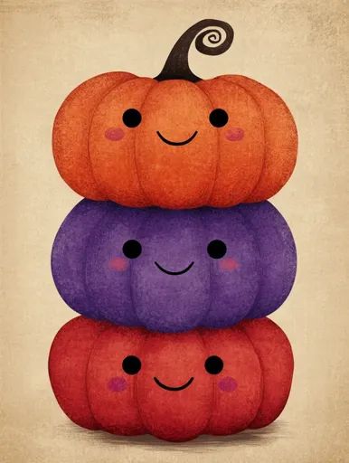 ↑↑↑ Larger size on website 🔸 Three pumpkins, stacked on top of each other, with friendly faces drawn on them. The top pumpkin is  🔸 From Midjourney AI Image Three Pumpkins Stacked, Happy Pumpkin Faces, Cute Pumpkin Faces, Cartoon Pumpkin, Rosy Cheeks, Stacked Pumpkins, Happy Smile, Pumpkin Faces, Cute Pumpkin