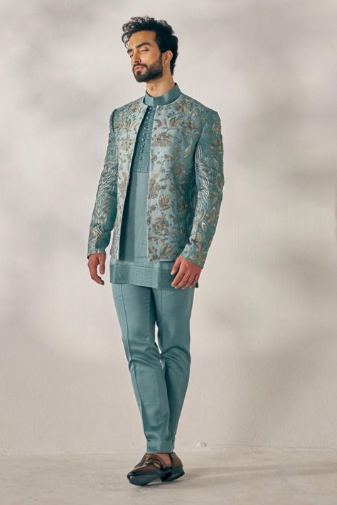 Shop for Jatin Malik Grey Linen Silk Embroidered Jacket And Pant Set for Men Online at Aza Fashions Jatin Malik, Indian Wedding Clothes For Men, Sherwani For Men Wedding, Wedding Kurta, Wedding Kurta For Men, Groom Dress Men, Kids Ethnic Wear, Gents Kurta, Sherwani For Men