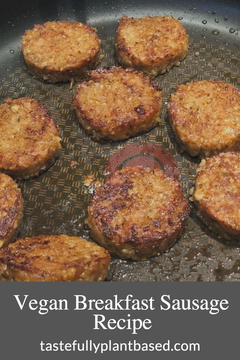 There are a lot of vegan breakfast sausages available at the grocery store these days, but if you like to cook, try making your own. This recipe is the best! It’s so good and easy to make! The texture of the sausage made with vital wheat gluten is really nice and the addition of bulgur wheat gives the sausage patties a texture reminiscent of the real thing, but it’s vegan and all Vegan Bulgur Wheat Recipes, Vegan Sausage Patties, Vegetarian Sausage Recipes, Vegetarian Breakfast Sausage Recipe, Alkaline Protein, Vegan Breakfast Sausage Recipe, Vegan Breakfast Sausage, Vegan Sausage Recipe, Vegan Grill