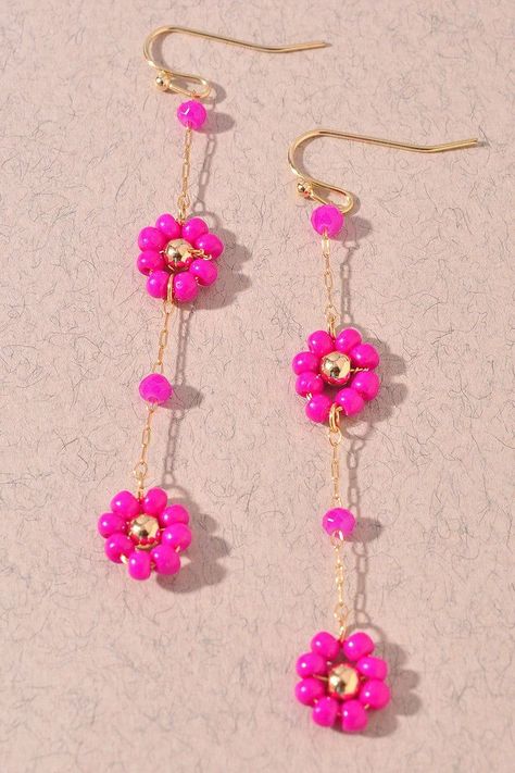 Complete your spring look with these adorable Flower Beaded Earrings! These cute dangle earrings feature intricate beaded details that add a touch of elegance to any outfit. The perfect accessory for the season, these earrings will add a pop of color and style to your wardrobe. Earrings Made With Beads, Aesthetic Beaded Earrings, Flower Beads Earrings, Easy Bead Earrings, Beaded Earring Ideas, Beaded Jewelry Inspiration, Bead Earrings Ideas, Seed Bead Flower Earrings, Cute Beaded Earrings